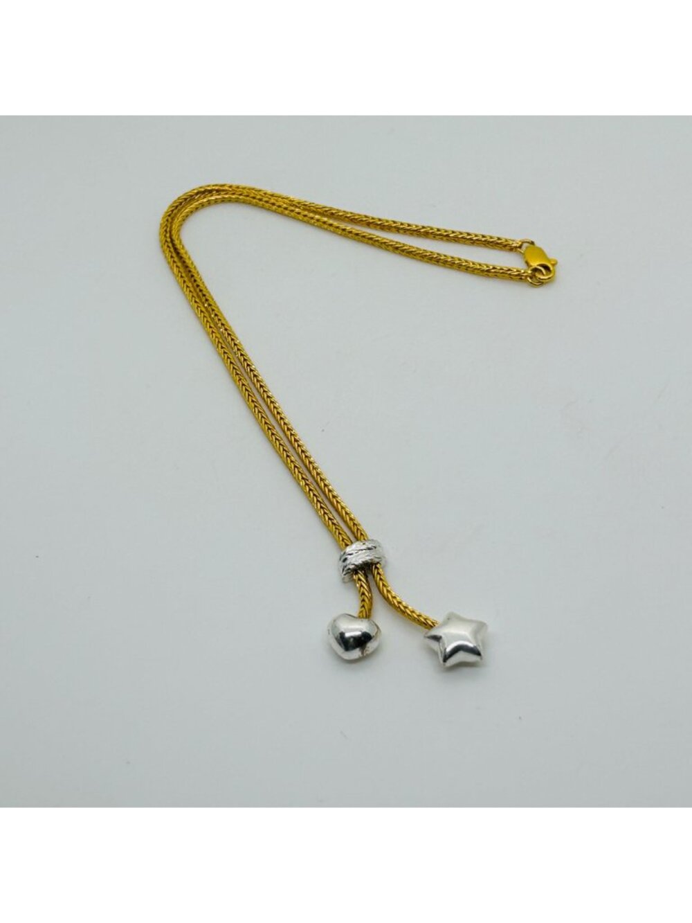 Two Tone Fixed Lariat Necklace tone Silver Heart Star Charm Gold-tone Chain